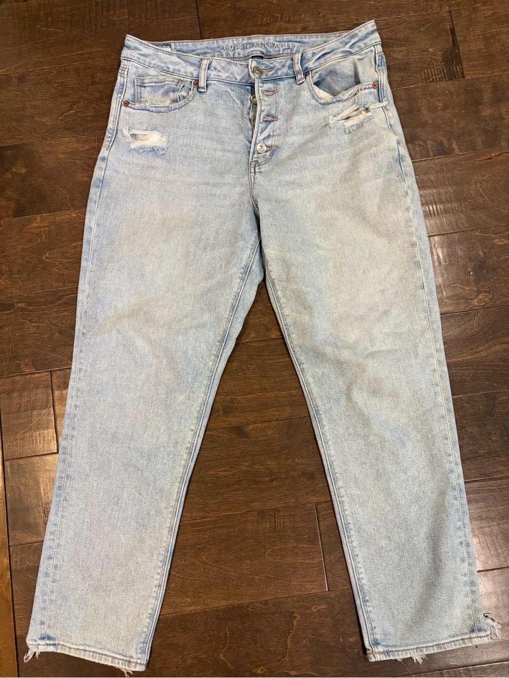 American Eagle Light Wash Distressed Mom Jeans